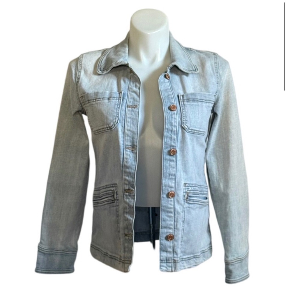 Maurices Womens Light Wash Stretch Denim Jacket Cinched Back Utility Small